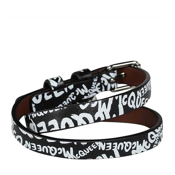 Alexander McQueen black white double wrap leather bracelet chocker - Picture 2 of 2